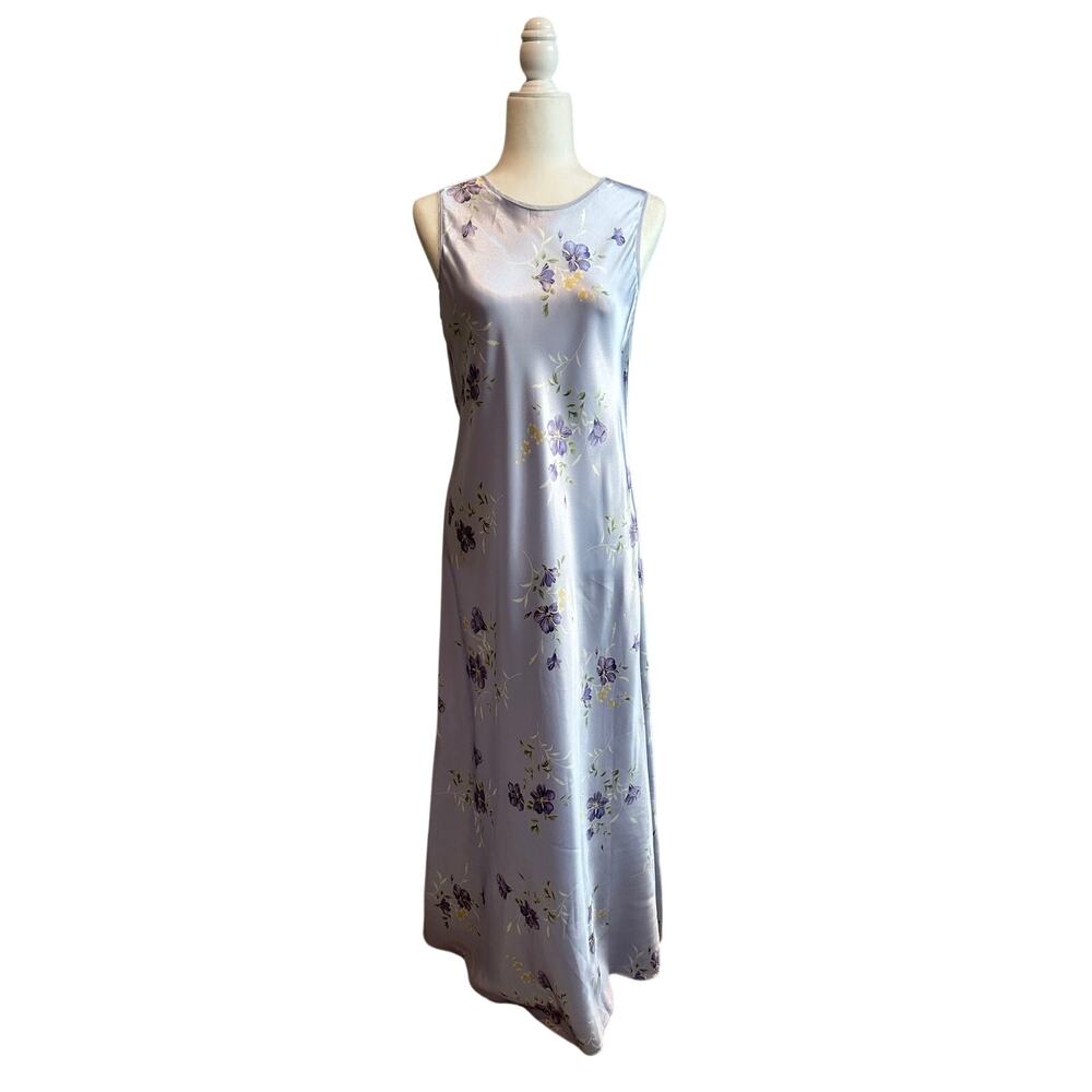 Vintage 90s Liz Claiborne Floral Satin Maxi Dress Purple Lavendar 90s Small